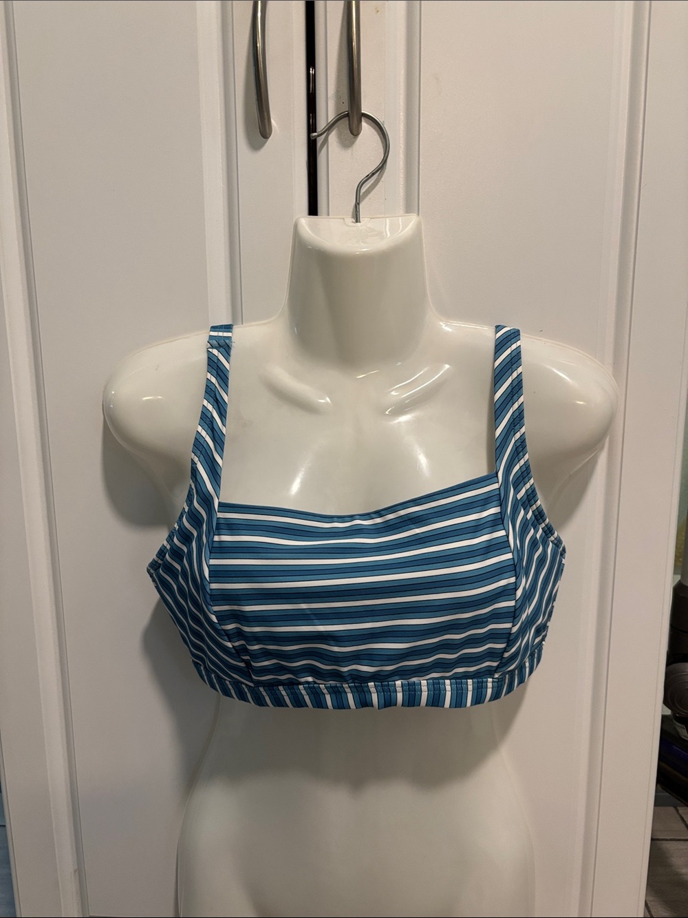 Blue Striped Square-Neck Bikini Top